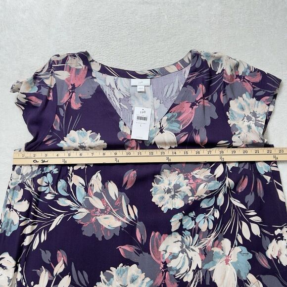 J Jill Vista Midi Dress Sz L Black Cherry Floral V-Neck Short Sleeve Pockets - Picture 8 of 10